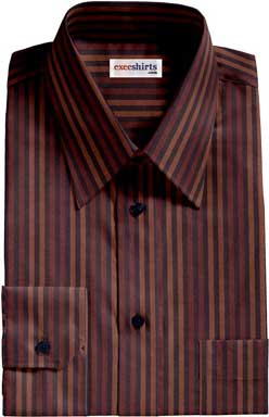 Brown-Light Brown Striped Dress Shirt